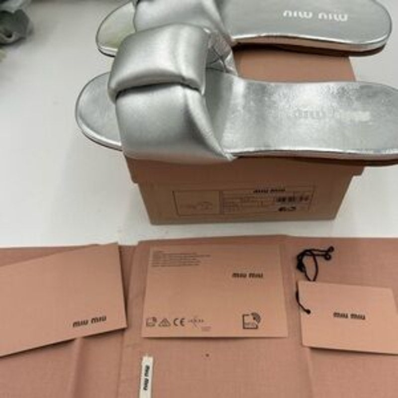 Women's Miu Miu metallic slide sandals size 37 made in Italy