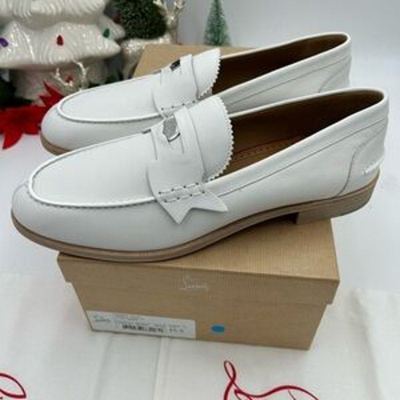 Men's Christian Louboutin white leather penny loafers size 45.5 made in Italy