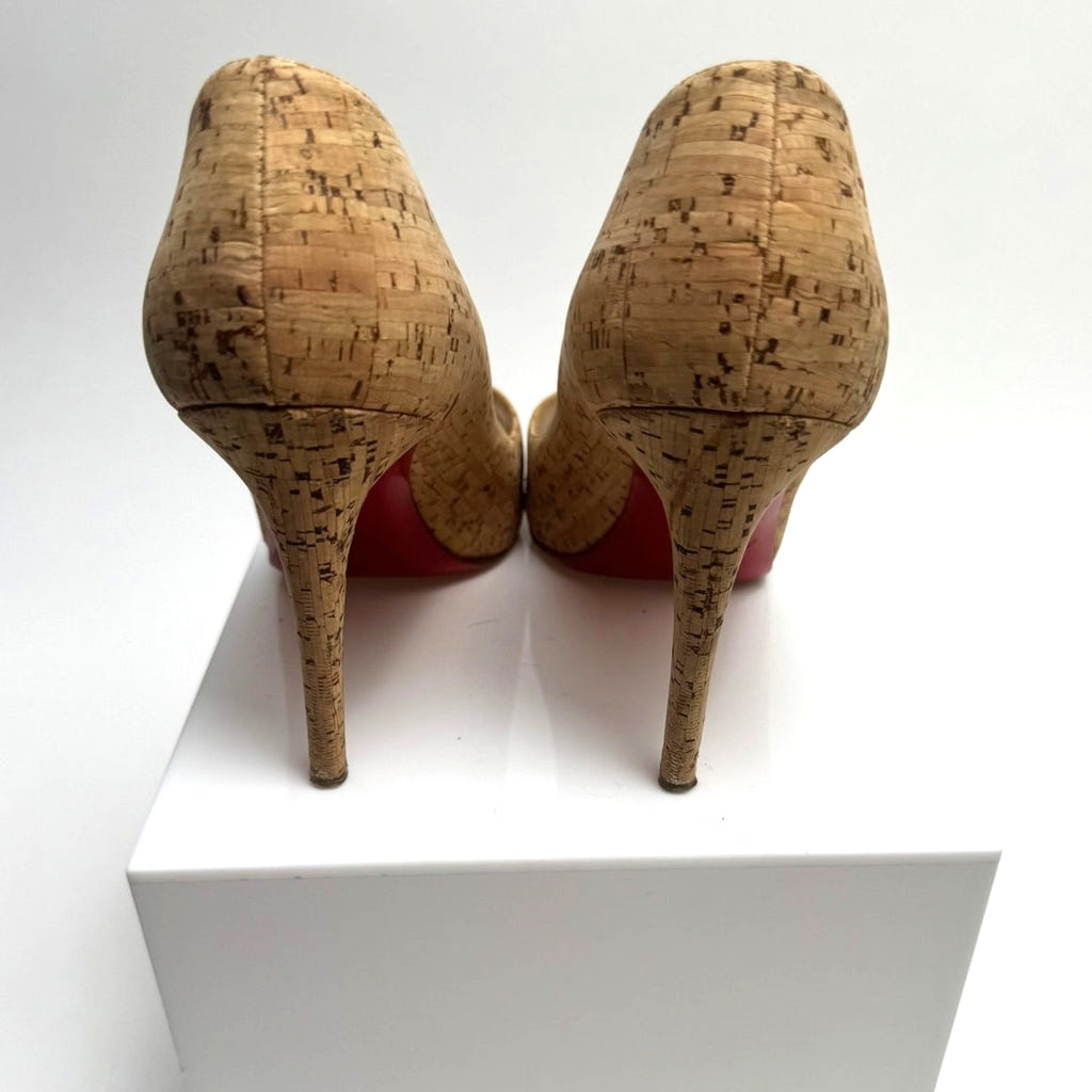 Christian Louboutin Neutral Cork Peep Toe Pump Heels Size 40 / US 10