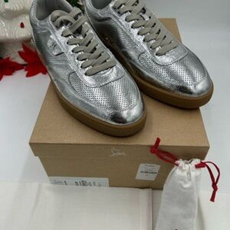 Men's Christian Louboutin tutti rui low top metallic leather sneakers size 45