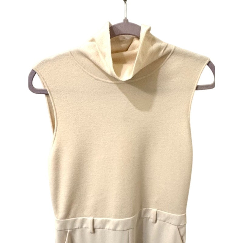 Theory NWT’s Size 10 Cream Sleeveless Turtleneck Dress. Crepe skirt and cashmere