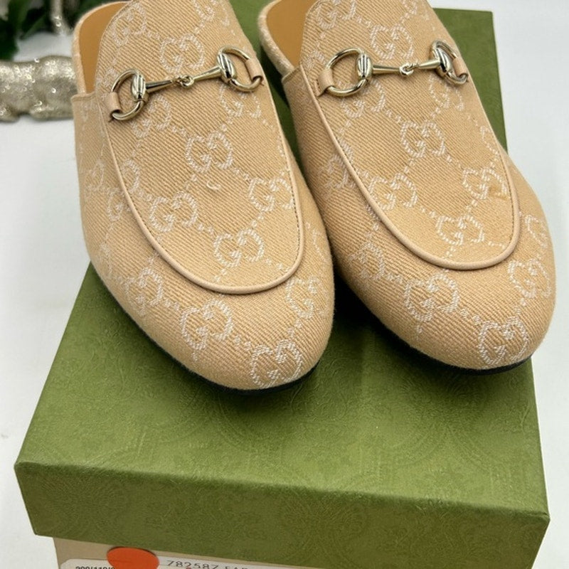 Women's Gucci canvas GG Princetown mules size 37.5 made in Italy