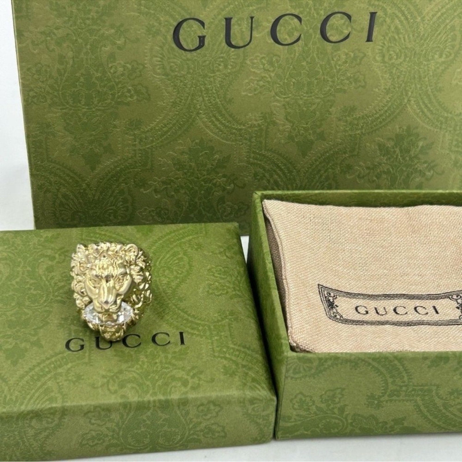 Men's Gucci, Lionhead crystal motif ring size 10 made in Italy