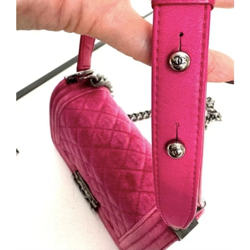 Chanel Pink Crushed Velvet Quilted Small Boy Bag