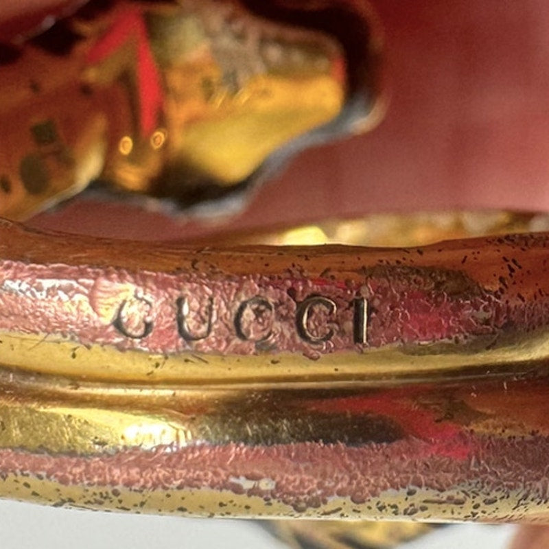 Gucci Garden Tiger Head Statement Ring Gold Plated with Green Crystal Eyes Sz 7