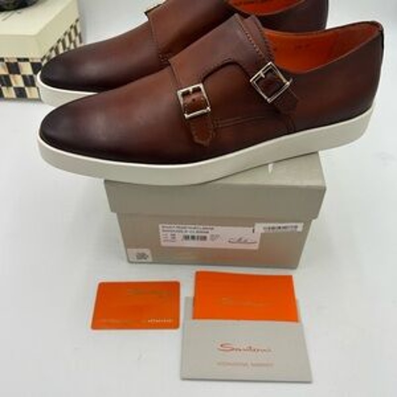 Men's Santoni bankable double Monk strap shoes size 9 US made in Italy