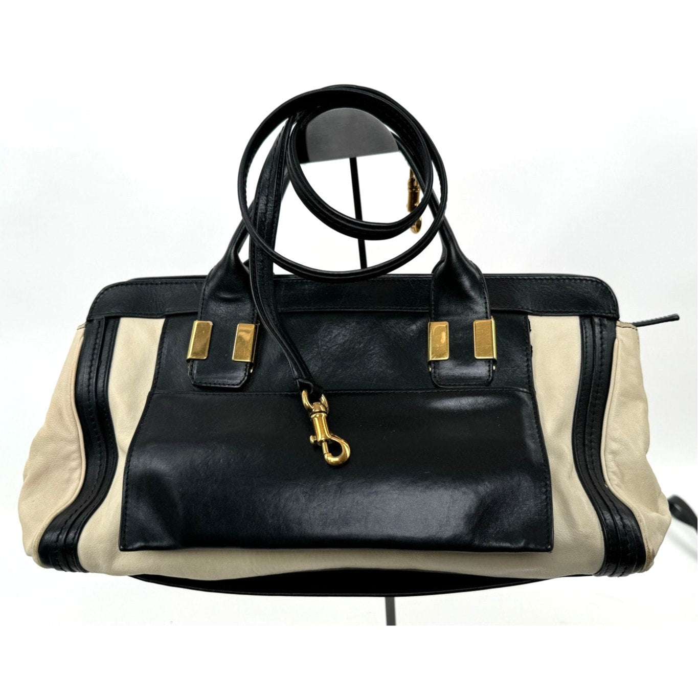 Chloe Black Cream Leather Colorblock Weekender Two Way Bag