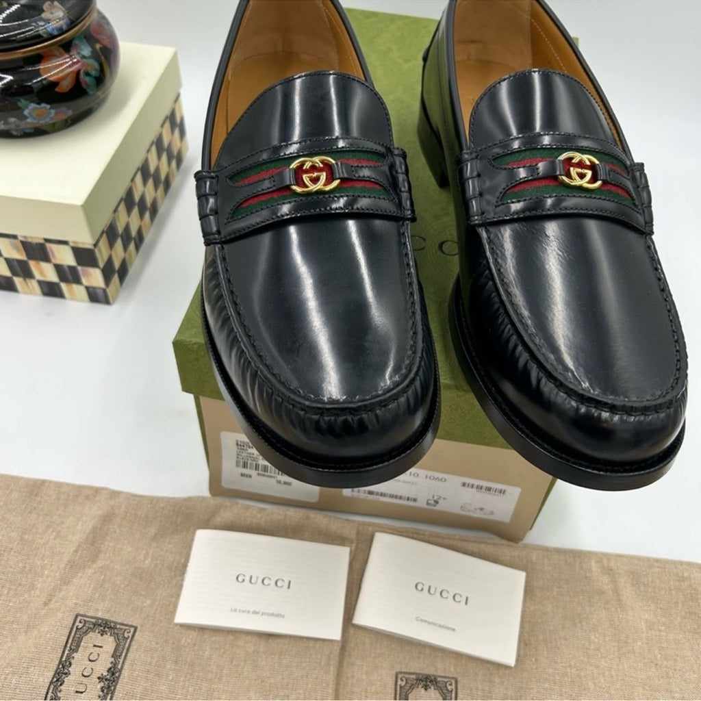 Men's Gucci kaveh interlocking G leather loafers size 12.5 made in Italy
