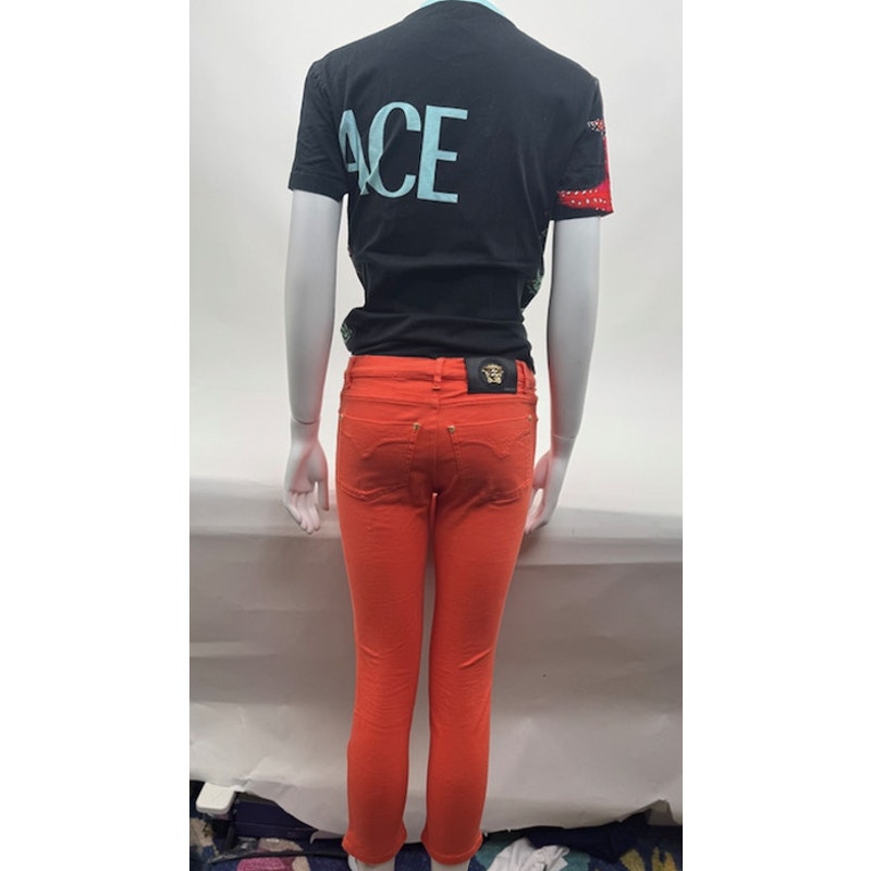 Women's Versace Runway Coral Medusa Motif Denim Jeans Size 25