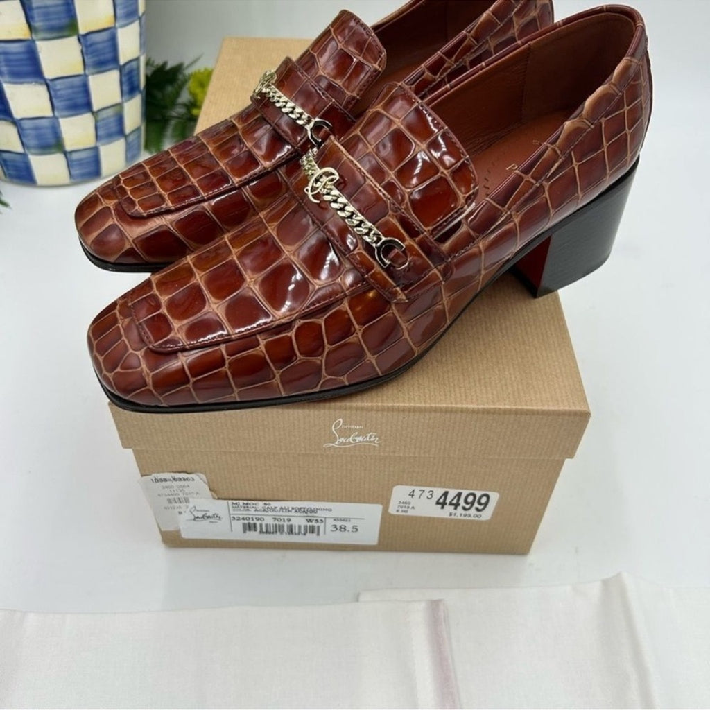 Women's Christian Louboutin, MJ Moc Leather Loafers Size 38.5 
Made in Italy