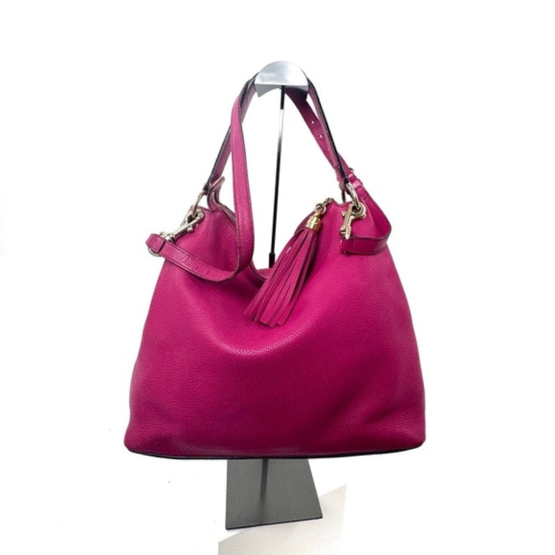 GUCCI Fuchsia Leather Soho w/tassel.Long strap and short strap/ 3 way bag.