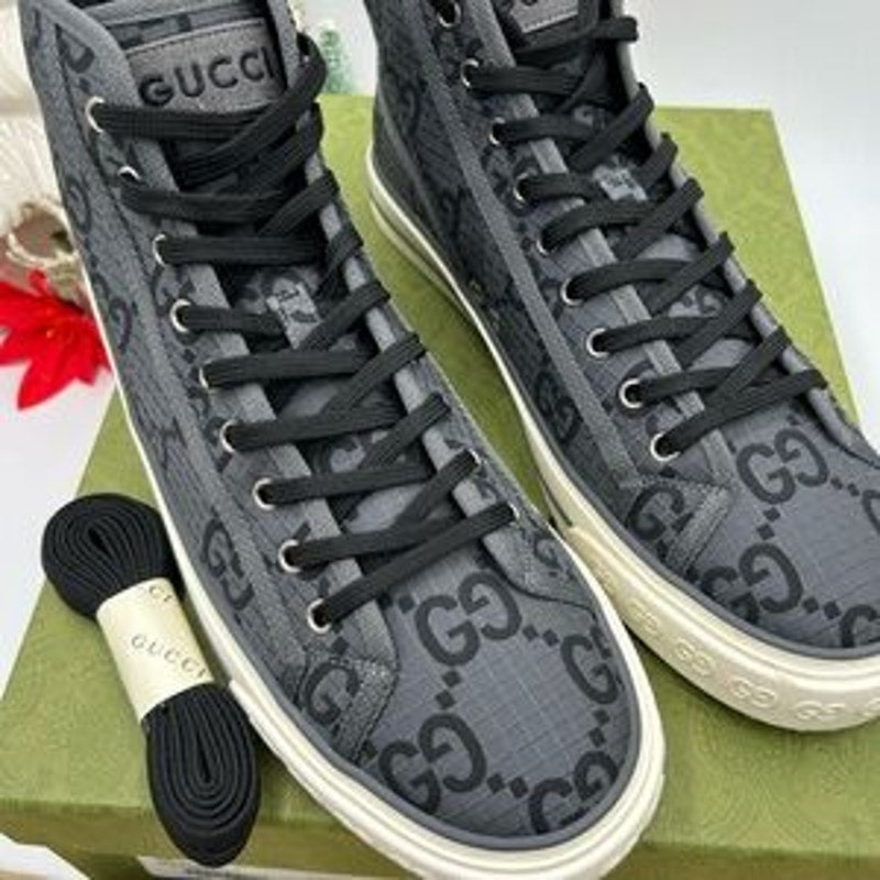 Gucci Men's tennis 1977 Black and Gray High-Top Sneakers size 11 made in Italy