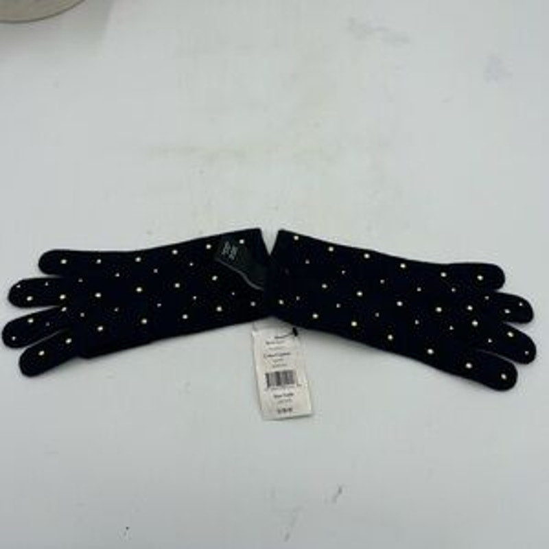 Collection cashmere/wool Navy Gloves with gold studs NWT