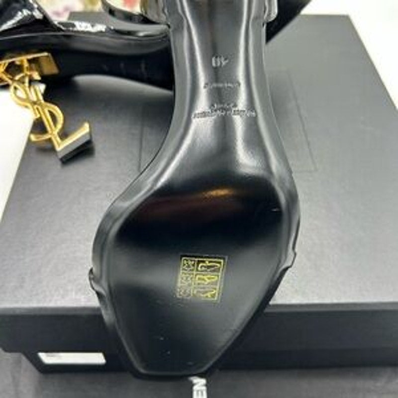 Women's Saint Laurent OPYUM black pattern, leather sandals size 40 made in Italy