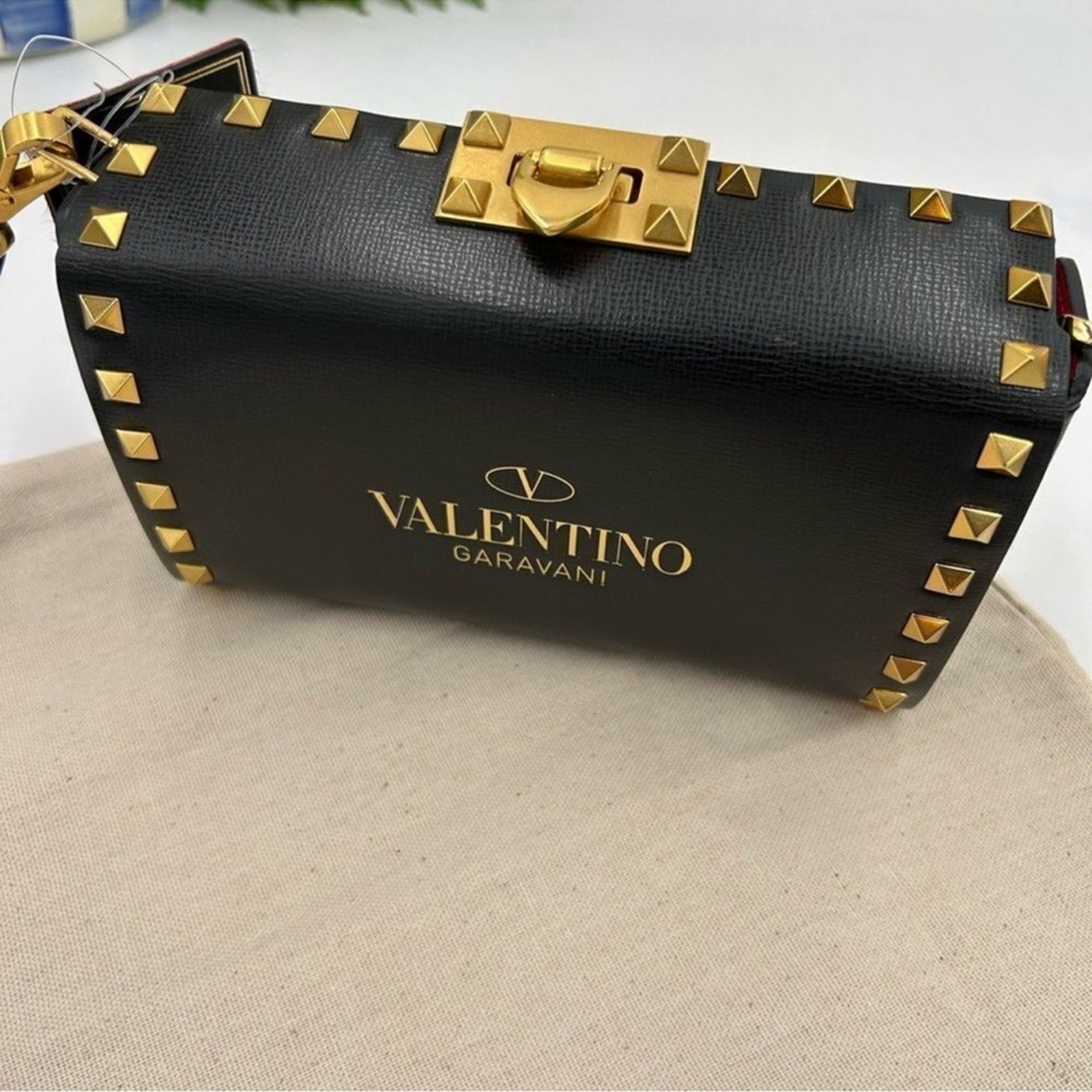 Women's Valentino Garavani gold Rockstud, leather shoulder bag made in Italy
