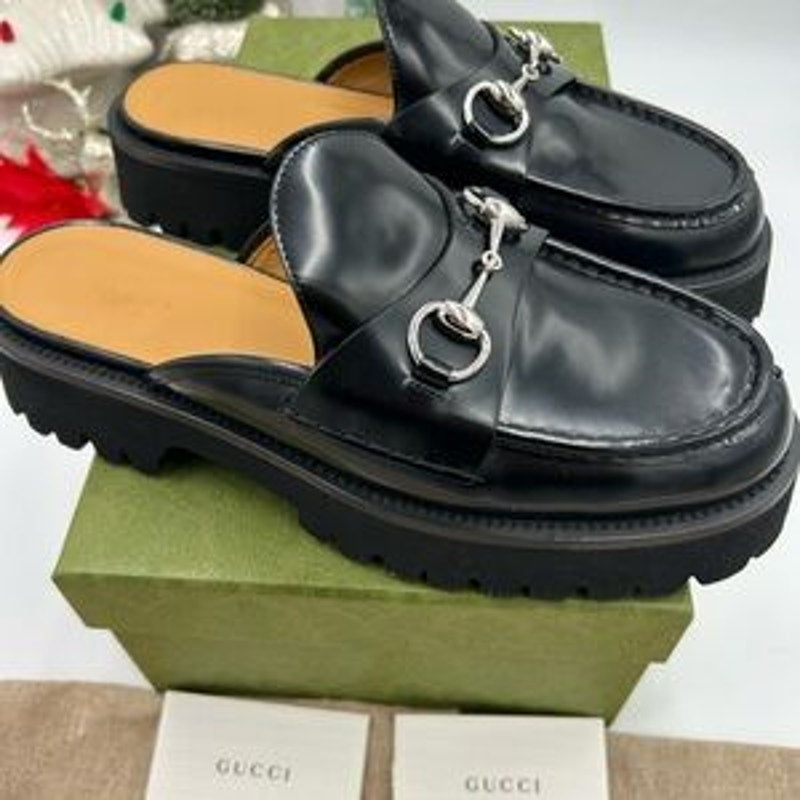 Women's Gucci, leather horse bit mules size 40 made in Italy