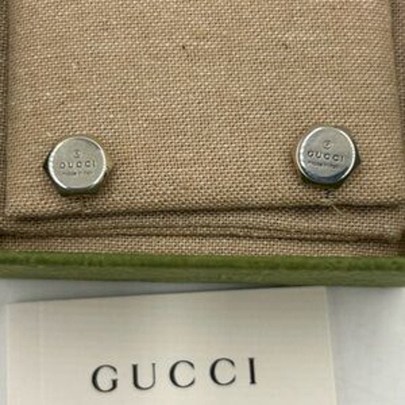 Gucci logo, engraved sterling silver hexagon stud earrings made in Italy