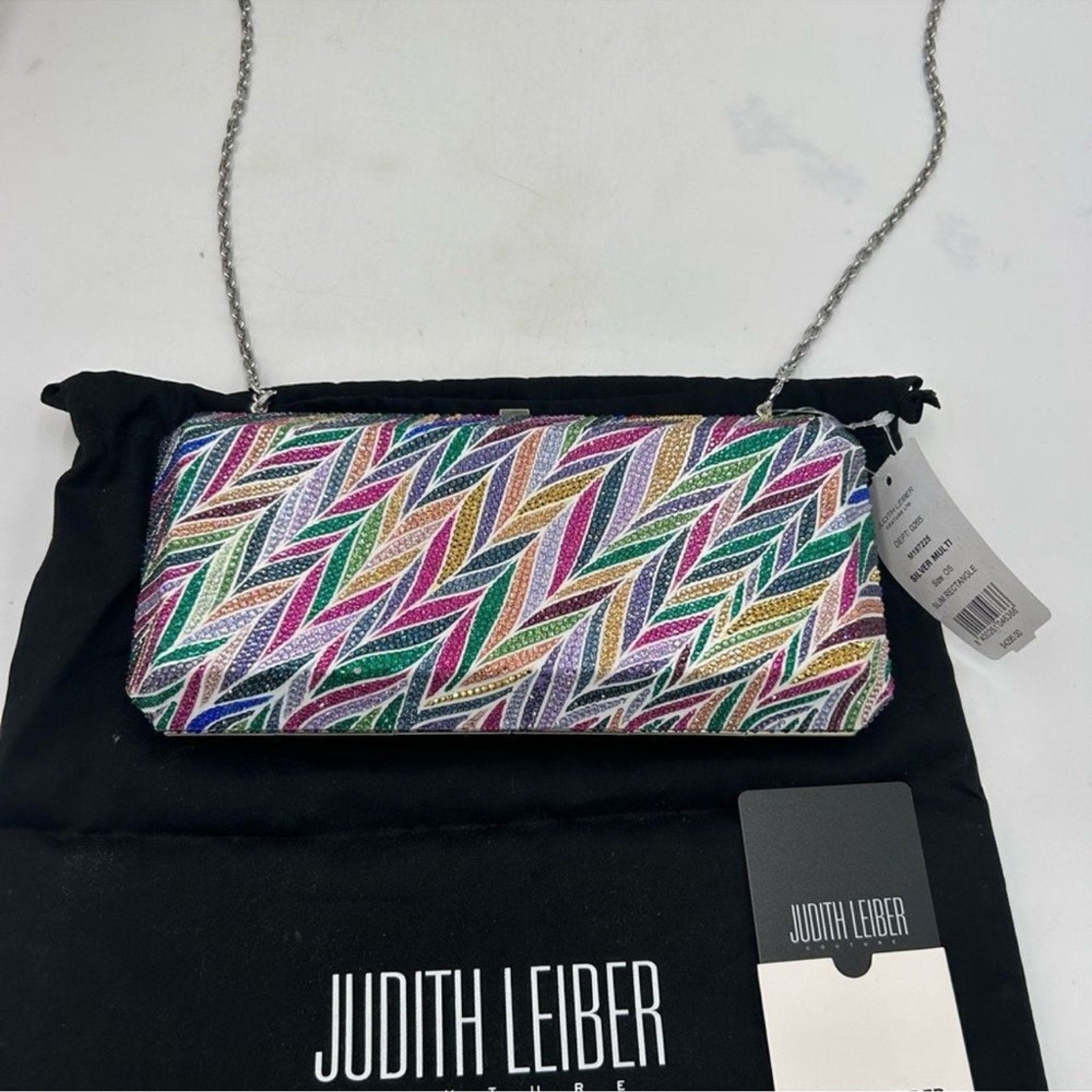 Women's Judith Lieber rectangular Beach Mural clutch bag detachable chain 
Italy