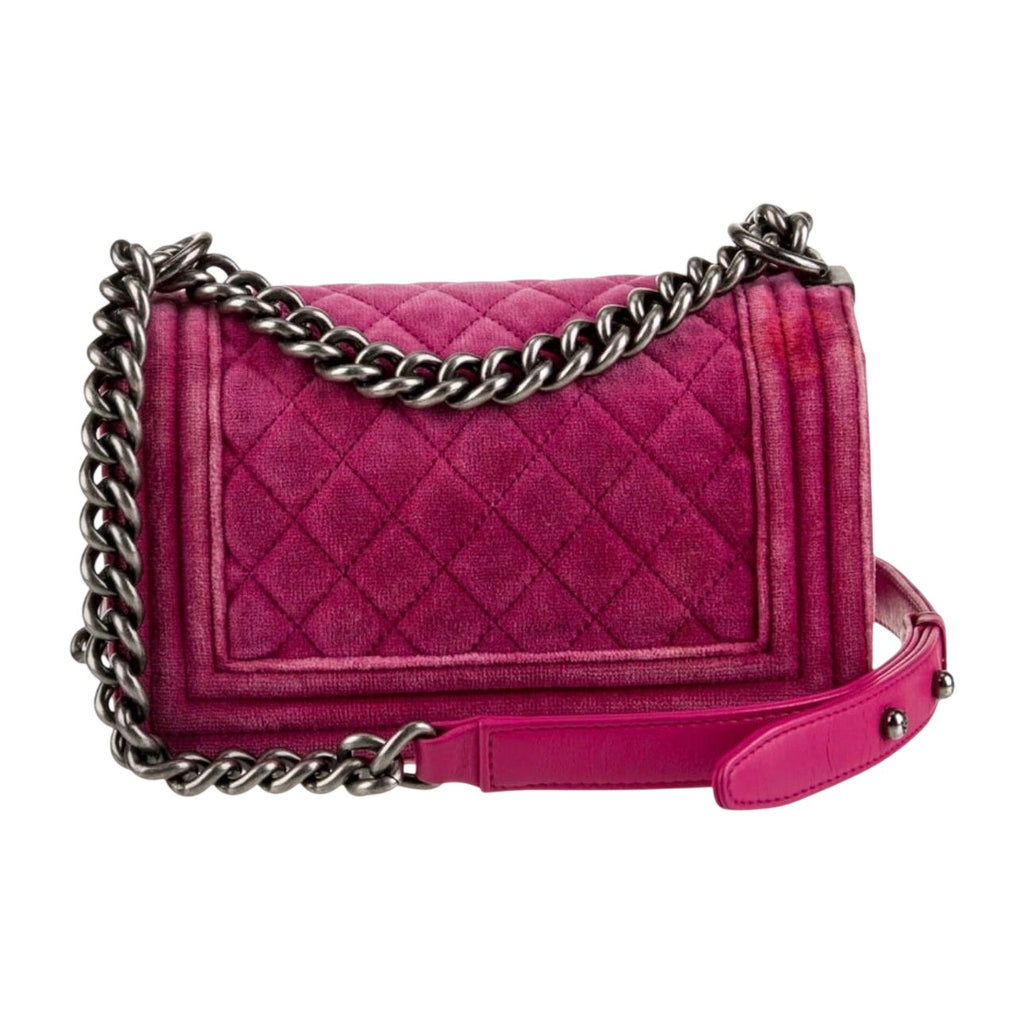 Chanel Pink Crushed Velvet Quilted Small Boy Bag