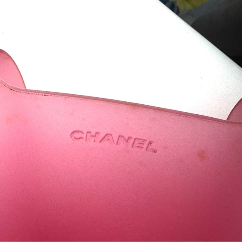 Chanel Pink Tote w/ Silver detail on strap in a neoprene, rubber like material