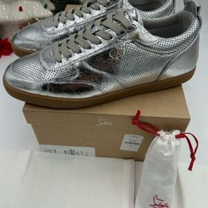 Men's Christian Louboutin tutti rui low top metallic leather sneakers size 45
