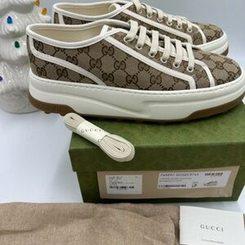 Gucci Brown GG Monogram canvas platform Sneakers size 10.5 made in Italy