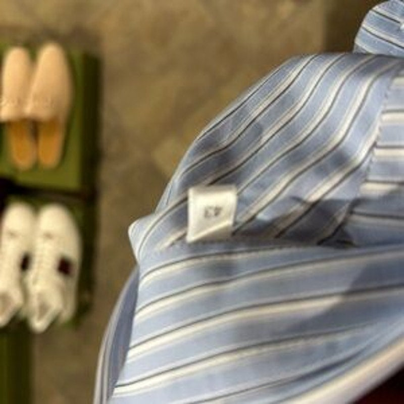 Men's Givenchy crest logo, striped short sleeve cotton Poplin shirt size 43