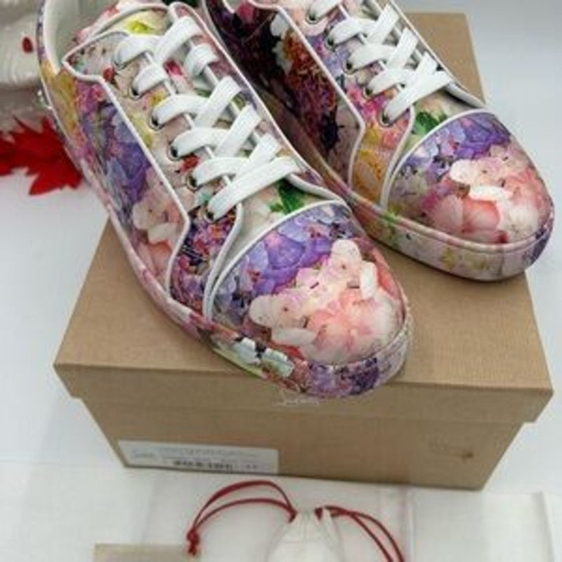 Men's Christian Louboutin Oblato flat low top floral sneakers size 44 made Italy