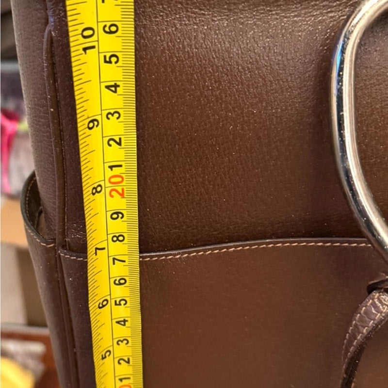 Gucci Tom Ford Brown Leather Silver circular top handle, 2 pocket snap top tote