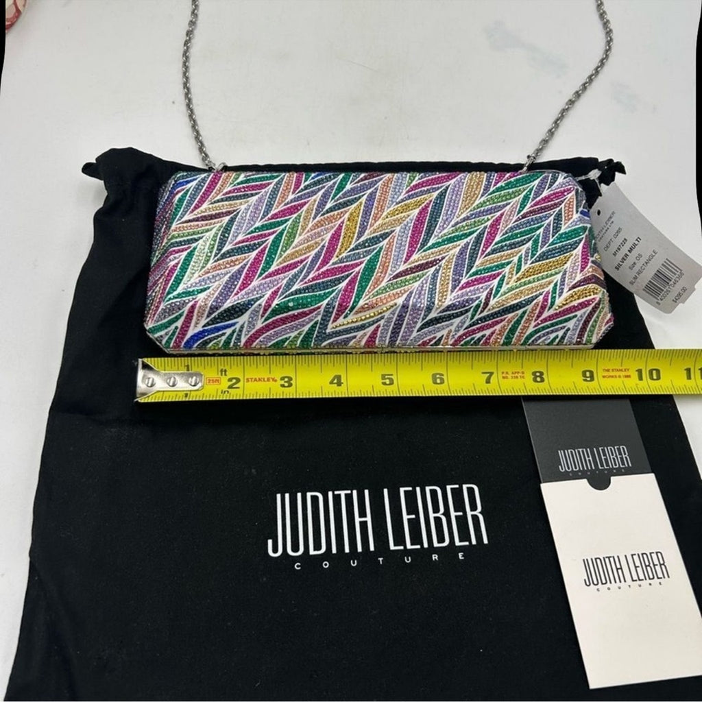 Women's Judith Lieber rectangular beach
mural clutch bag detachable chain Italy