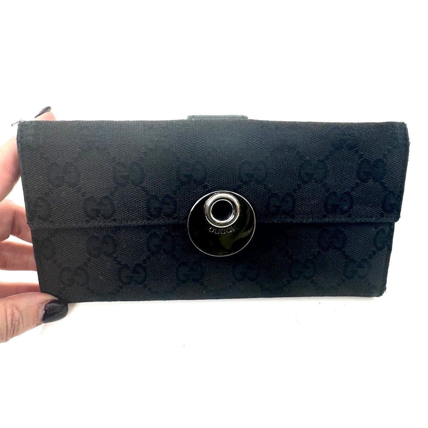 Gucci Black Nylon Canvas Tom Ford Era Monogram Continental Long Wallet