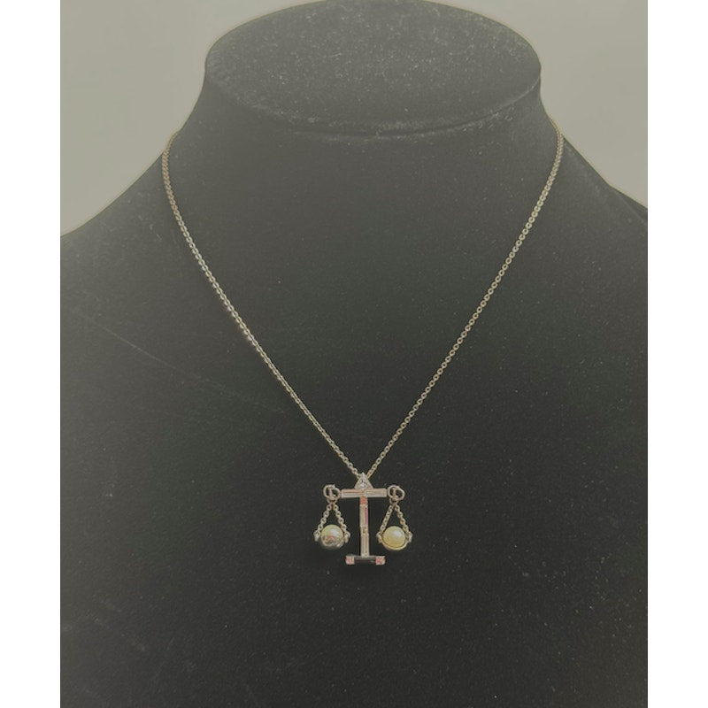 Christian Dior Silver Scale of Justice Charm Necklace with Pearls & Crystals