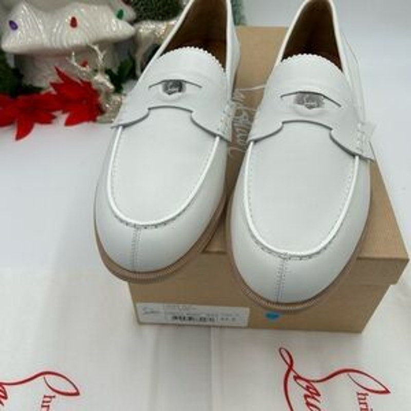 Men's Christian Louboutin white leather penny loafers size 45.5 made in Italy