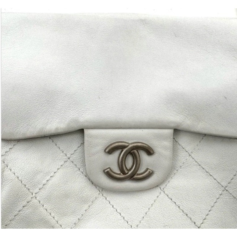 Chanel White Leather Rare Runway Archived Shoulder Bag w/Silver Hardware