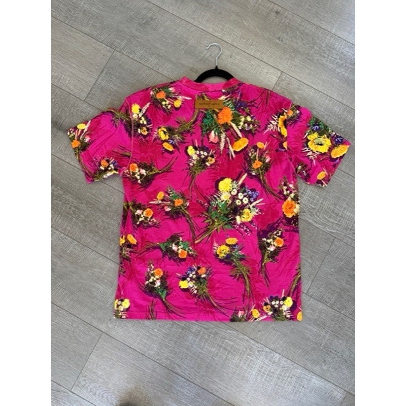Unisex Louis Vuitton Embroidered Pink Floral T-Shirt Size Large