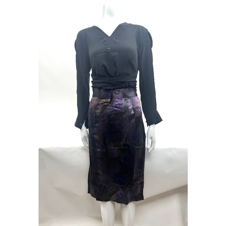 Dries Van Noten Multicolor Silk Floral Belted Utility Skirt Size 38