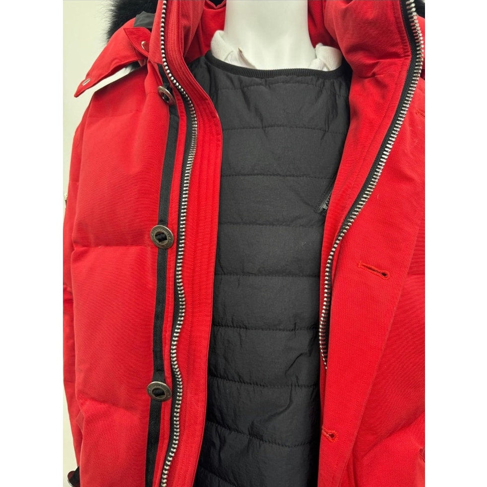 Men's Moose Knuckles Red Puffer Down Jacket With Detachable Fur Hood Size XL
