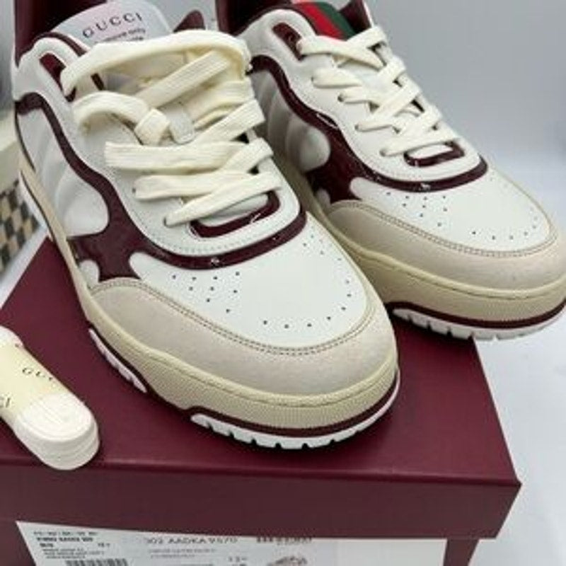 Men's Gucci re-Web sneakers in white leather with red accents size 12.5 Italy