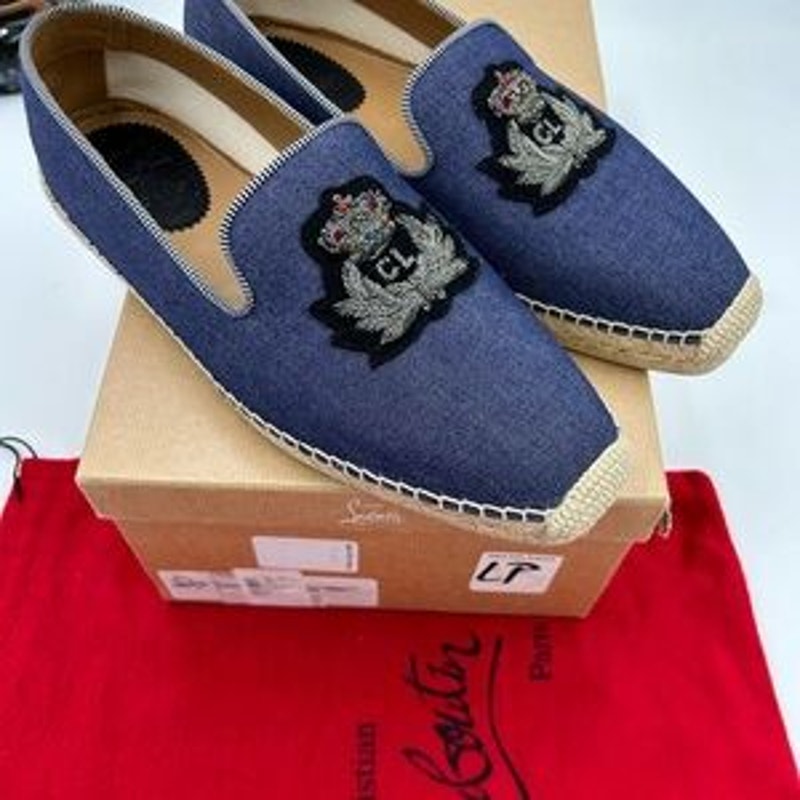 Men's Christian Louboutin Nanou orlotto flat espadrilles in blue denim size 42