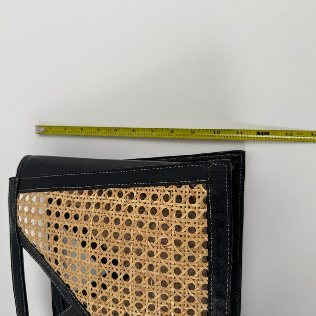 Black leather and rafia unbranded unique modern art tote/top handle bag