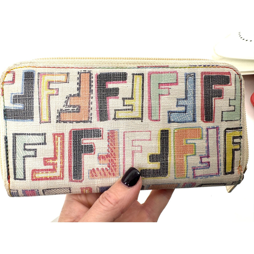Fendi Rare Multicolor Zucca FF Long Zip Around Wallet