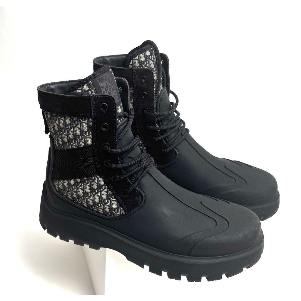 Men's Dior Garden Oblique Black/Beige Lace Up Combat Boots Size 41