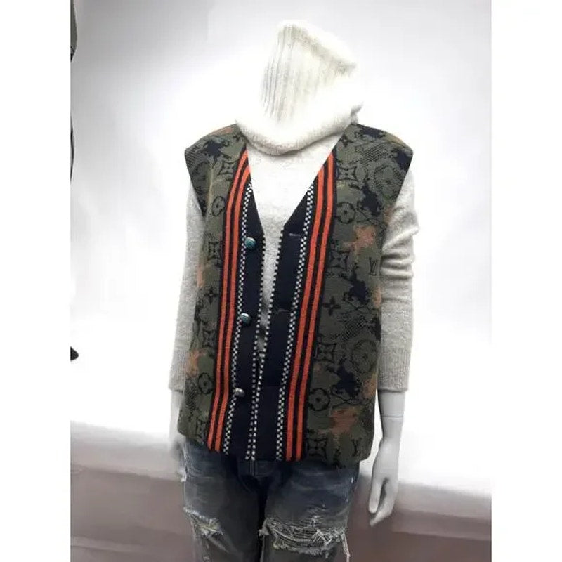 Louis Vuitton Monogram Bull Jacquard Knit Vest Turquoise Buttons XXL