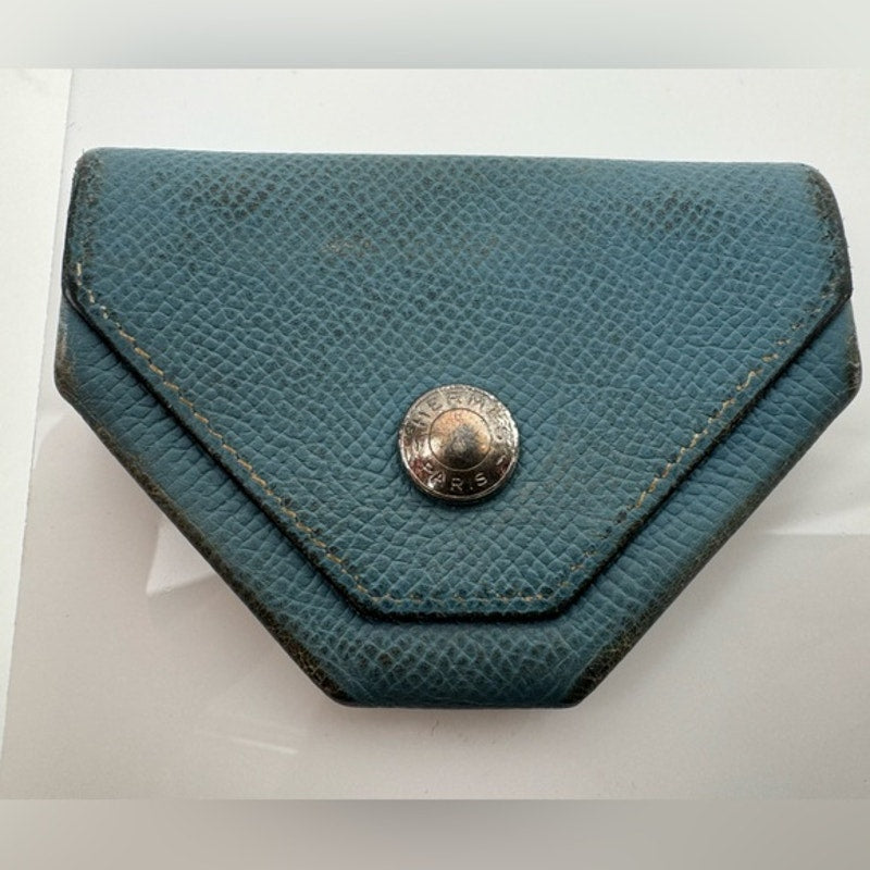 Hermes Blue silver front snap coin purse some wear
