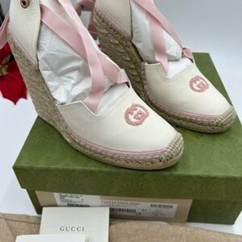 Women’s Gucci white/pink wedge espadrilles size 41 made in Spain