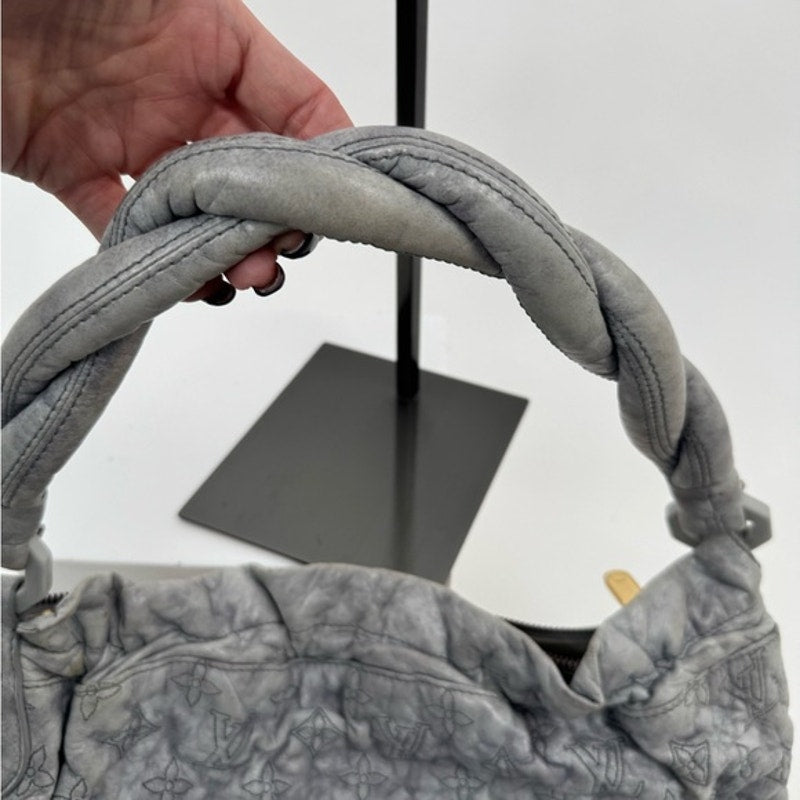 Louis Vuitton Runway..RARE Gray underarm top zip w/ruffle/plaque/twisted handle
