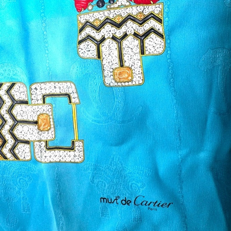 Cartier Scarf, Blue w/ Jewel motif and buckle detail
