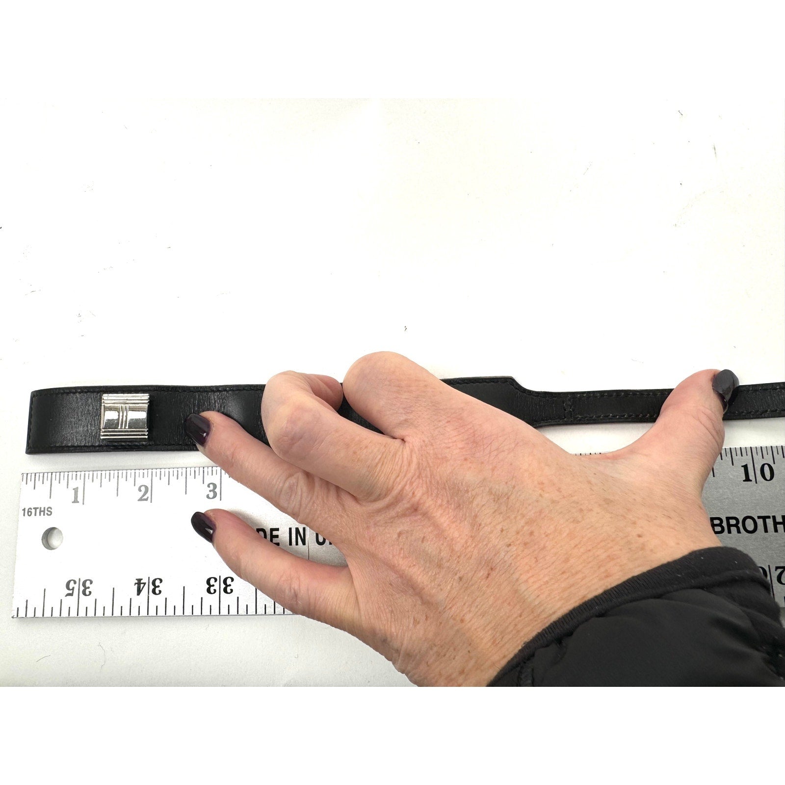 Hermes Rare Black Logo Artemis Leather With Silver Closure Bracelet