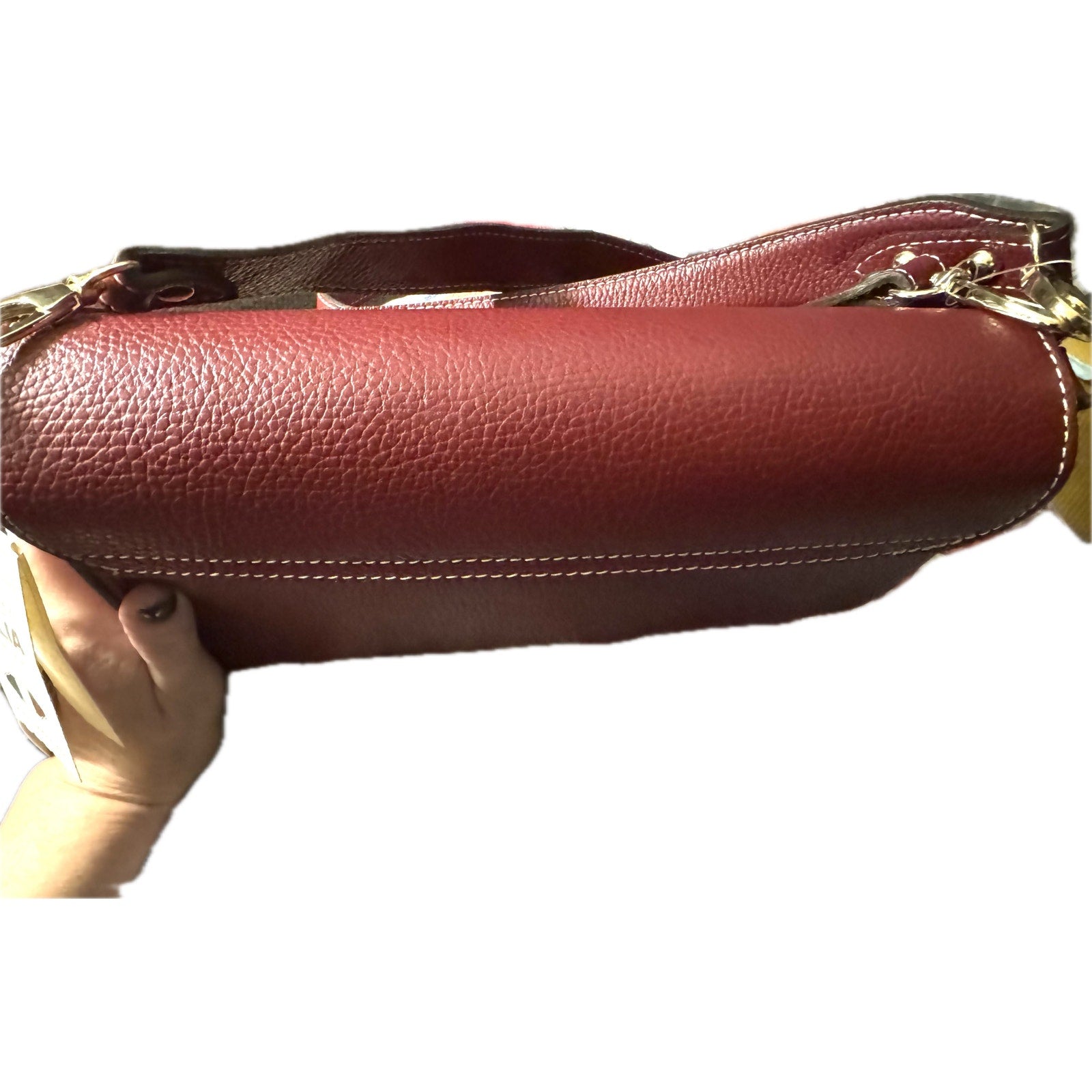 Divina Firenze Made in Italy Cranberry Leather Baguette Flap Crossbody Bag