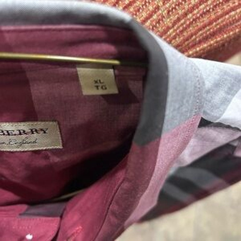 Burberry London England Men's Checkered Shirt - Red and Black size XL